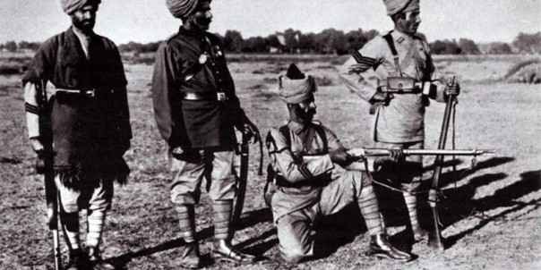 Indian soldiers wearing puttees and turbans during World War 1 military service