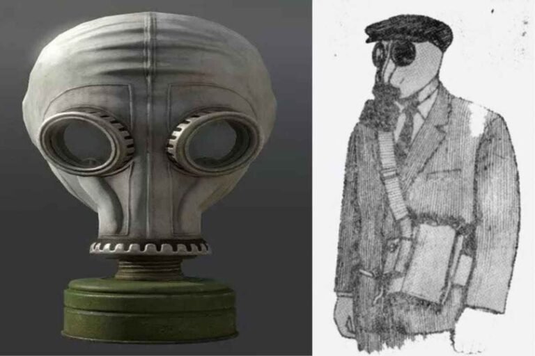 Soviet GP-5 gas mask Cold War civil defense collage USSR respirator history