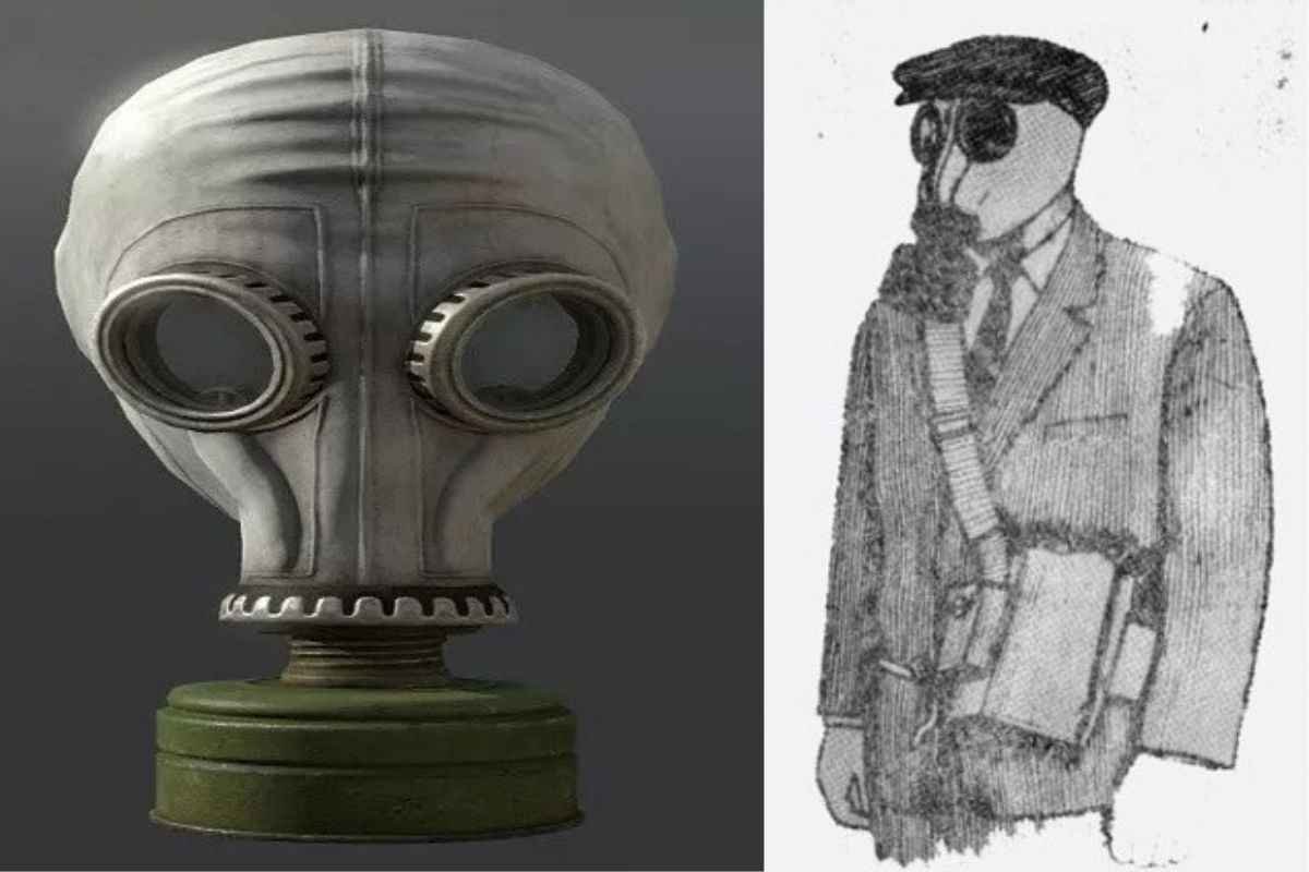 Soviet GP-5 gas mask Cold War civil defense collage USSR respirator history