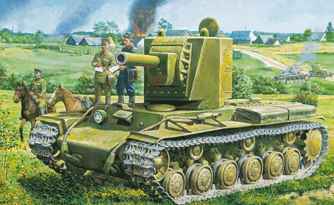 Soviet KV-2 heavy tank with 152 mm howitzer during World War II