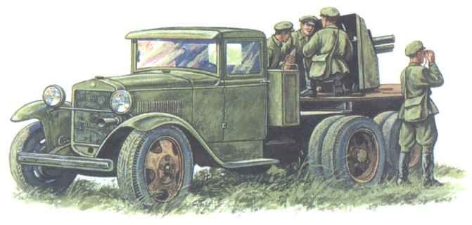 Soviet SU-12 self-propelled artillery gun based on GAZ-AAA truck