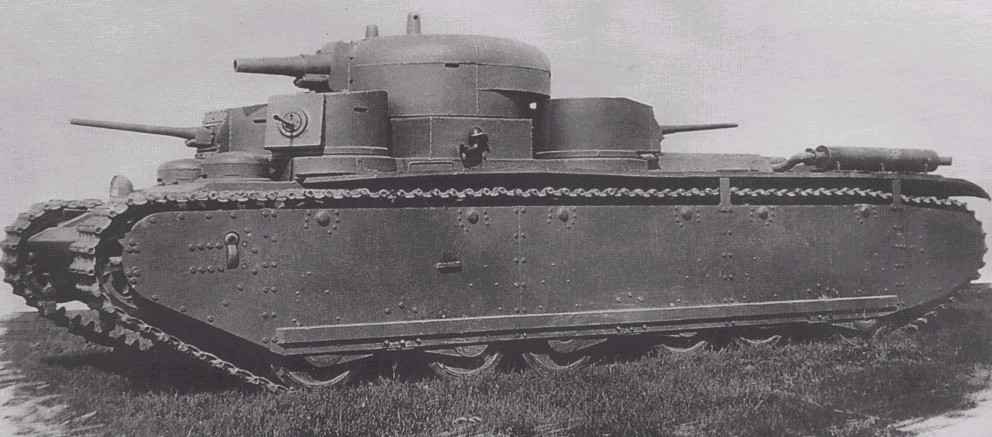 Soviet T-35 five-turret heavy tank with 76 mm and 45 mm guns