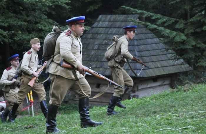 Reenactors wearing 1935 NKVD border troops uniforms