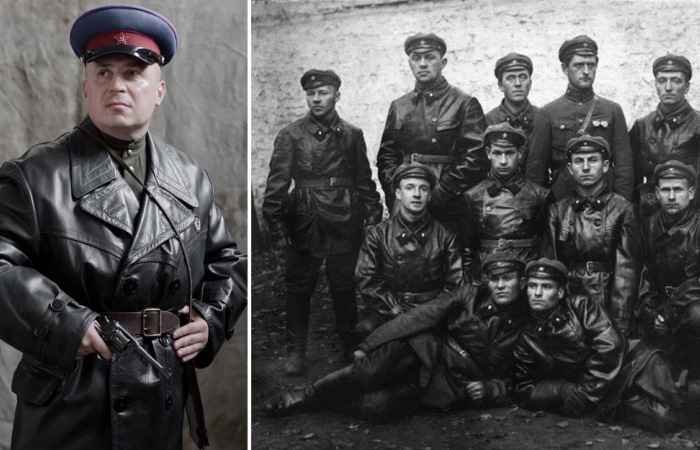 NKVD officers and Cheka personnel wearing leather jackets