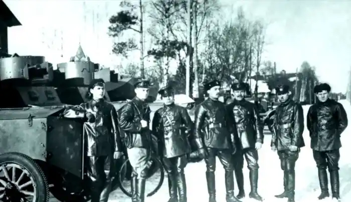 Red Army armored vehicle crew wearing leather jackets