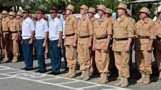 Servicemen of the Russian 201st Military Base wearing Panama hats in Tajikistan