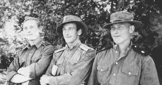 Soviet Army soldiers wearing military Panama hats for hot climates