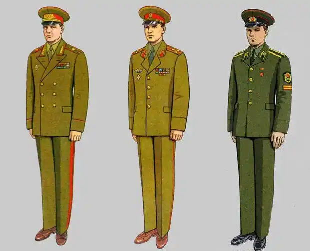Soviet M69 uniforms for generals, officers and enlisted men