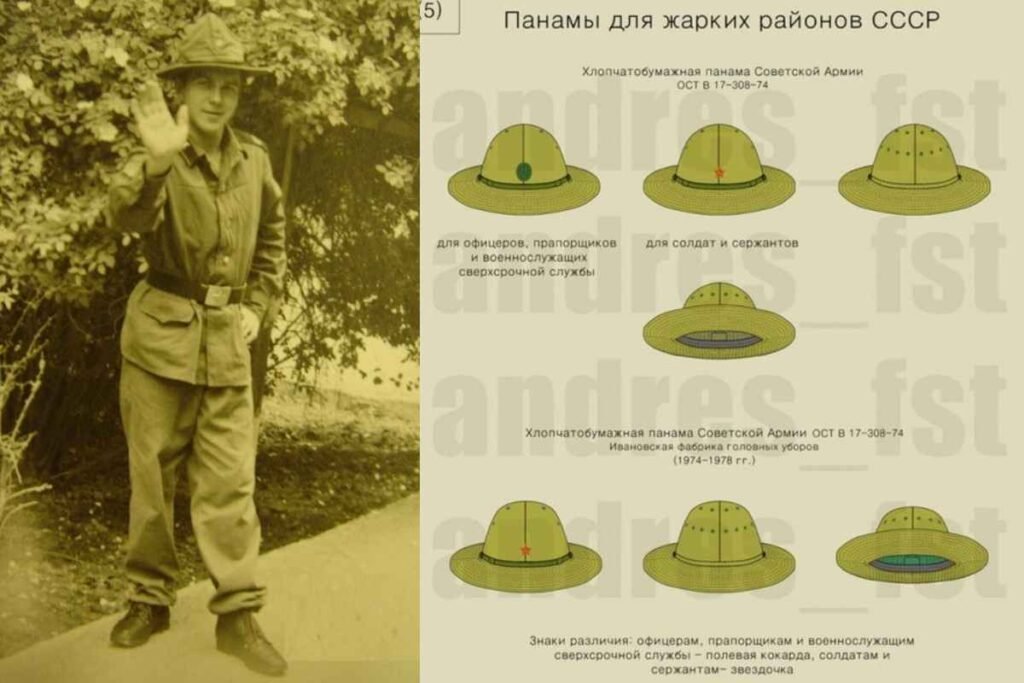 Soviet Panama Hat history showing a Soviet Army soldier and military Panama hat designs