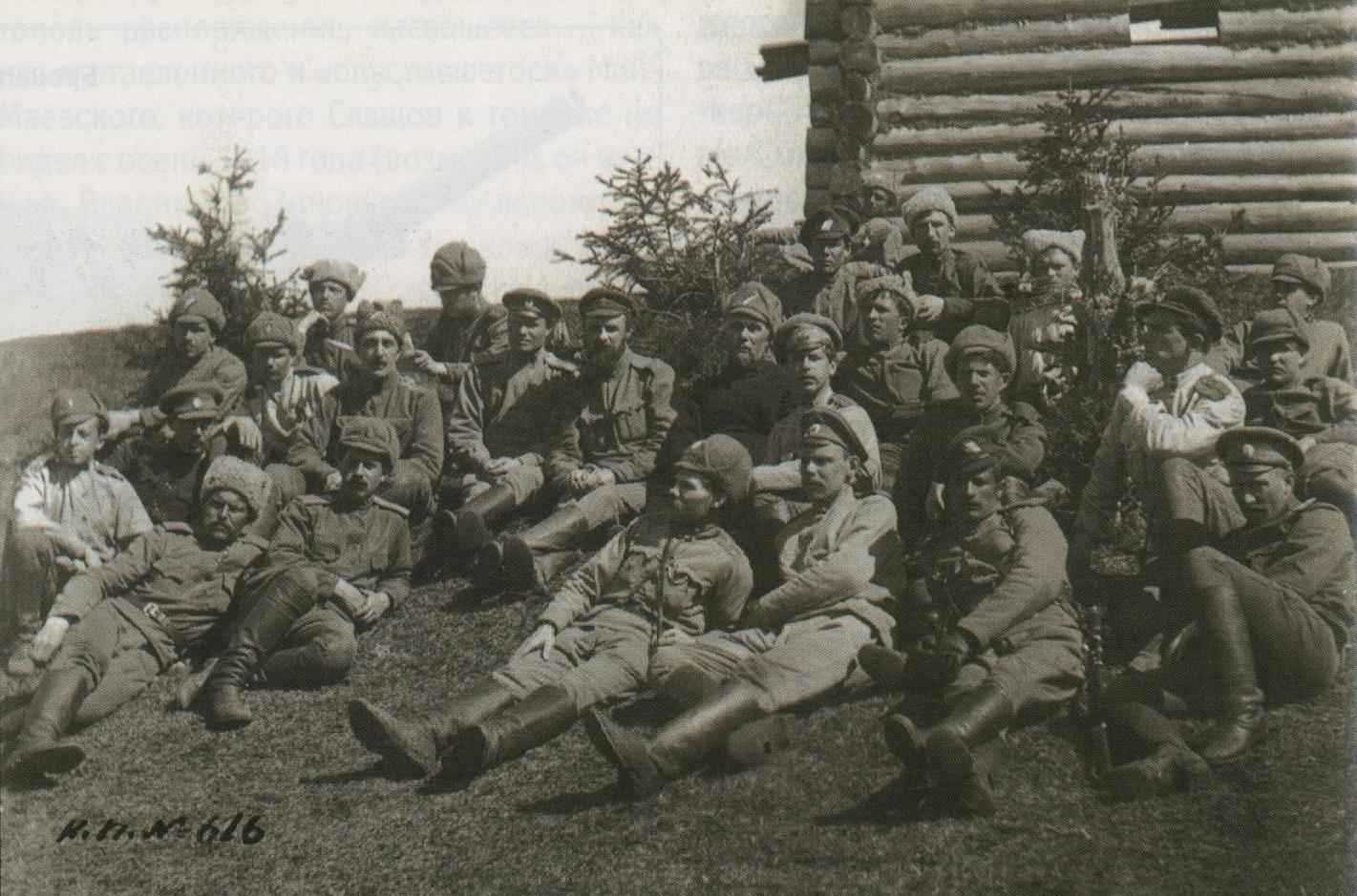 Kolchak White Army soldiers in fur hats during the Russian Civil War